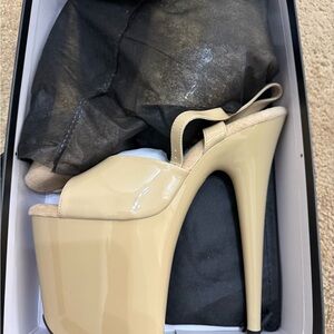Pleaser Glossy Beige Platform Heels